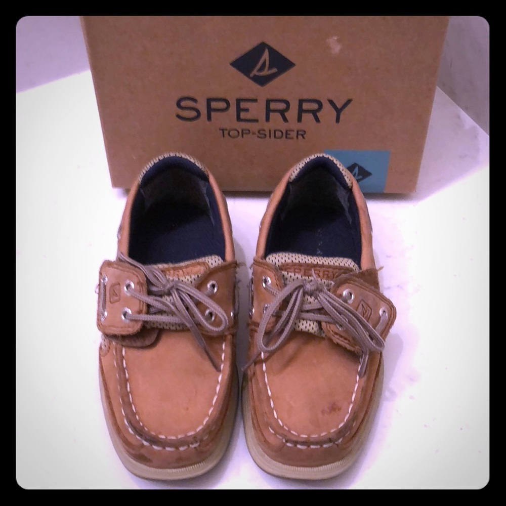 Sperry Toddler Boys Size 10 Lanyard Tan/Navy Shoes